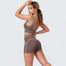 Load image into Gallery viewer, New Woman Yoga Set Color Blocking Sexy Sport Bra Yoga Underwear with Chest Pad High Waist Stripe Running Fitness Shorts Yoga Set
