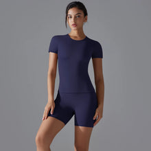 Load image into Gallery viewer, Yoga Set Women Sports Short Sleeve Top With High Waist Leggings Running Jogging Workout Workout Clothes Sports Fitness Gym Sets
