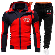 Load image into Gallery viewer, Tracksuit Audi Car Logo Print Sportswear 2 Pieces Sets Warm Fleece Clothing Hooded Sweatshirt+Pants Sport Suit Audi Men Clothing
