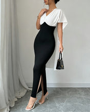 Load image into Gallery viewer, Elegant Color Block V-Neck Dress

