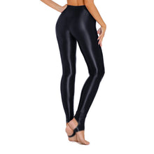 Load image into Gallery viewer, Womens Shiny Glossy High Waisted Stirrup Leggings Tights Gymnastics Workout Yoga Pants Tummy Control Sports Trousers
