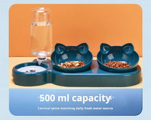 Load image into Gallery viewer, Pet Bowls With Water Feeder, 3 In 1 Ear Design Tilted Cat Water And Food Bowl Set With Gravity Water Bottle For Neck Protection
