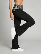 Load image into Gallery viewer, Fashionable Leopard Print Pleated Yoga Pants High Elastic Comfort Slim Fit Bell Bottoms Waistline Splicing Sporty Trousers
