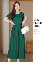 Load image into Gallery viewer, New Fashion Summer Dresses For Women 2025 Elegant Casual Short Sleeve Midi Dress Soild Colour Women Clothing

