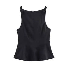 Load image into Gallery viewer, Summer Women Vintage Black Cropped Tops Bow Slim O Neck Sleeveless Off Shoulder Tank Tops Trend Female Casual Chic Vest Top

