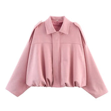 Load image into Gallery viewer, Women Bomber Jackets Suede Texture Coats Fashion Turn-down Collar Long Sleeve Loose Vintage Female Outerwear Chic Top Streetwear
