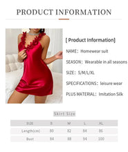 Load image into Gallery viewer, Lace Silk Satin Nightdress for Women Nightgown Summer Contrast Sensual Deep V Backless Split Slip Sleep Dress Pajamas
