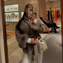 Load image into Gallery viewer, Elegant Women's Lace Up Woolen Coats Solid Full Sleeve Turn-down Collar Loose Lady Coats 2025 Autumn Winter Female Streetwear
