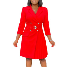 Load image into Gallery viewer, Pleated Notched Collar Midi Dress
