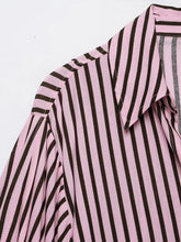Load image into Gallery viewer, Women Striped Shirts For Women Vintage Elegant Puff Sleeve Summer New High Street Clothes Leisure Single-breasted Lapel Blouse
