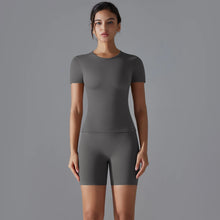 Load image into Gallery viewer, Yoga Set Women Sports Short Sleeve Top With High Waist Leggings Running Jogging Workout Workout Clothes Sports Fitness Gym Sets
