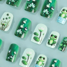Load image into Gallery viewer, Medium fake nails for women Gradient nude brown blue flowers or rhinestones fall winter almond tips press on false nail art set
