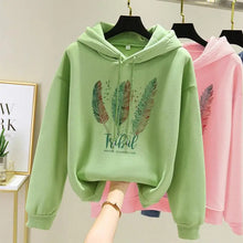 Load image into Gallery viewer, Feather Print Velvet Hooded Sweatshirt
