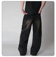 Load image into Gallery viewer, Four Season Men's Jeans Korean Version Student Casual Pants High Street Straight Loose Wide Leg Jeans Black Grey Blue Baggy Jean
