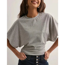 Load image into Gallery viewer, Women's T-shirts Crew Neck Ruched Waist Slim Fit Solid Color Casual Cropped Tee Summer Streetwear Basic Daily Wear Top
