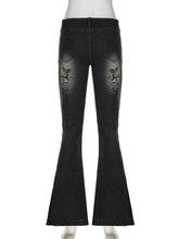 Load image into Gallery viewer, Women's Jeans  New American Retro Street Style Plant Print Washed Vintage Low-Rise Flare Pants Trendy Versatile
