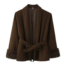 Load image into Gallery viewer, Elegant Women's Lace Up Woolen Coats Solid Full Sleeve Turn-down Collar Loose Lady Coats 2025 Autumn Winter Female Streetwear
