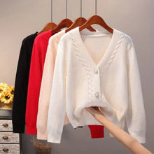 Load image into Gallery viewer, Red Knit Button Cardigan Sweater
