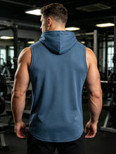 Load image into Gallery viewer, Summer Men‘s Workout Tee Running Training Hooded Sleeveless Gym Fitness Top Fashionable Loose Quick Drying Sports Tank Top
