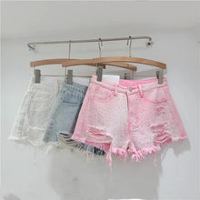 Load image into Gallery viewer, Denim Shorts for Women in The Summer of 2025 High Waisted and Slimming New Style Spicy Girl with Ripped Sexy Wide Leg Trousers
