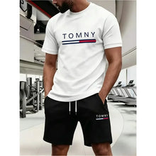 Load image into Gallery viewer, men's sports suit summer fashion street short sleeved sports suit trendyprinted pattern embellishmentThree colors to choose from
