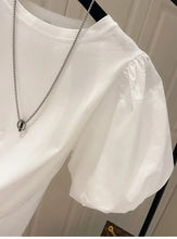Load image into Gallery viewer, Mujer Cotton Tshirts for Women Summer T-shirts Puff Sleeve O-neck Tees Oversized Tops Fashion Sweet White Tees
