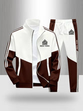 Load image into Gallery viewer, Tracksuit Men's New York Print 2 Piece Set Sportswear Color Block Zip Up Jacket and Jogger Pants Casual Striped Athletic Outfit
