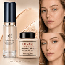 Load image into Gallery viewer, Facial Makeup Set:1pc Matte Loose Powder+1pc Waterproof Fundation,High-Coverage,Long-Lasting,Oil Control,Creat Natural Looks.
