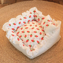 Load image into Gallery viewer, Pet Dog Lace Bed Cat Bed Cute Puppy Square Sleeping Cushion Bed Cat Sofa Warming Dog Nest with Pillow Washable Pet Bed S~L
