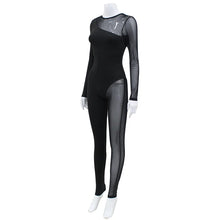 Load image into Gallery viewer, Hipster Tight Jumpsuit Woman Midnight Overalls Streetwear O-Neck Long Sleeve Zipper Sexy See Through Mesh Rompers Women Jumpsuit
