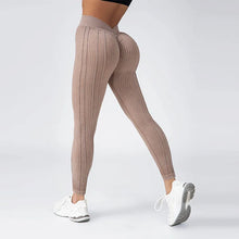 Load image into Gallery viewer, Women Striped Leggings V Back Fashion Gym Outdoor Fitness Athletic Workout Elastic Leggins Yoga Pants Sports Training Tights
