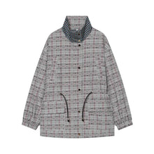 Load image into Gallery viewer, Women's Coat 2026 New Autumn Gray Plaid Long Sleeve Loose Drawstring Decorative Coat Casual Fashion Personal Ladies Outerwear
