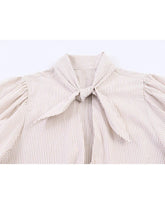 Load image into Gallery viewer, HH Women Elegant Striped Casual Spring Shirt Puff Sleeves Bow Decoration Blouse Female Loose Versatile Single-breasted Blouse
