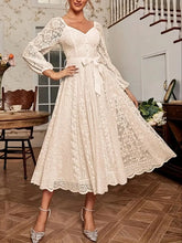 Load image into Gallery viewer, Elegant Party Dress For Woman Evening Prom Dresses Lace Long Gown V Neck Maxi Dress White Pink Floral Lace A Line Balloon Sleeve
