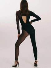 Load image into Gallery viewer, Hipster Tight Jumpsuit Woman Midnight Overalls Streetwear O-Neck Long Sleeve Zipper Sexy See Through Mesh Rompers Women Jumpsuit
