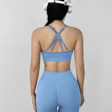 Load image into Gallery viewer, Women's Yoga Set Strappy Sports Bra &amp; High Waisted Shorts | Quick Dry Padded Butt Lifting Workout Outfit for Running Traini
