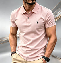 Load image into Gallery viewer, Men Solid Color Polo Shirt Regular Fit Business Casual Short Sleeve Tops With Small Horse Embroidery Chest Print
