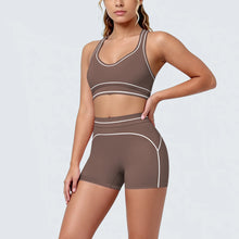 Load image into Gallery viewer, New Woman Yoga Set Color Blocking Sexy Sport Bra Yoga Underwear with Chest Pad High Waist Stripe Running Fitness Shorts Yoga Set
