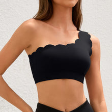 Load image into Gallery viewer, Anfilia Women Sports Bras Fashion Fitness One-Shoulder Design Scalloped Built-In Bras Quick Dry Breathable Yoga Gym Running Tops
