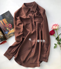 Load image into Gallery viewer, Women Real Silk Shirts Classic Double Pockets Solid Color Casual Fashion Long Sleeve Thin Shirt Blouses Tees
