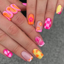 Load image into Gallery viewer, 24PCS Short False Nails With Rose Leaf Design Pressed On The Nails, Glossy Glue, Black Full Coverage Acrylic False Nails

