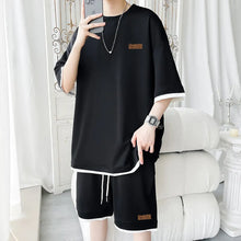 Load image into Gallery viewer, Men's Trendy 2-Piece Streetwear Co-ord Solid Color Short Sleeve T-Shirt And Drawstring Elastic Waist Shorts Set 5XL
