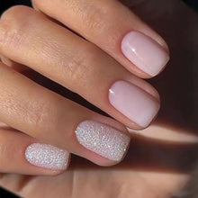 Load image into Gallery viewer, False Nail Full Cover Fake Nail Pink Glitter Wearable French Short Nails Square Head False Nail Press On Nails Manicure Tool

