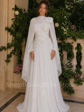 Load image into Gallery viewer, Elegant Floral Formal Evening Gown Muslim Kaftan Beaded Chiffon Long Sleeves Middle Eastern Henna Women’s Prom Dress Customized
