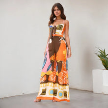 Load image into Gallery viewer, Summer Holiday Sleeveless Jumpsuit Pants for Women Beach Style Backless Print Patchwork Lace Up V-neck Waist-closing Jumpsuit
