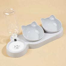 Load image into Gallery viewer, Pet Bowls With Water Feeder, 3 In 1 Ear Design Tilted Cat Water And Food Bowl Set With Gravity Water Bottle For Neck Protection
