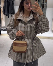 Load image into Gallery viewer, Women's Coat 2026 New Autumn Gray Plaid Long Sleeve Loose Drawstring Decorative Coat Casual Fashion Personal Ladies Outerwear

