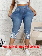 Load image into Gallery viewer, 5898 [Printed Leggings - Not Denim Fabric]Ladies' Seven-Point Leggings with a Faux Denim Print, Form-Fitting Pants
