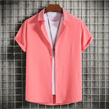 Load image into Gallery viewer, New Short Sleeve Shirts for Men Fashion Solid Casual Lapel Cardigan Tops Men Comfort Single-breasted Blouse Summer Beach Shirts
