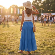 Load image into Gallery viewer, Skirts for Women Linen Maxi Skirt Pleated Long Flowy Elastic Skirt Tiered Beach A-Line Skirts 6XDA
